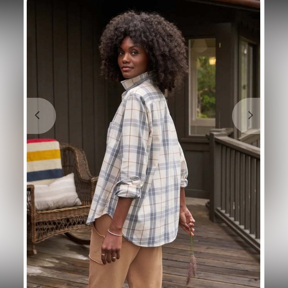 Frank & Eileen Eileen Relaxed Button-Up Shirt Plaid Cream/Grey Flannel Medium - Picture 2 of 7